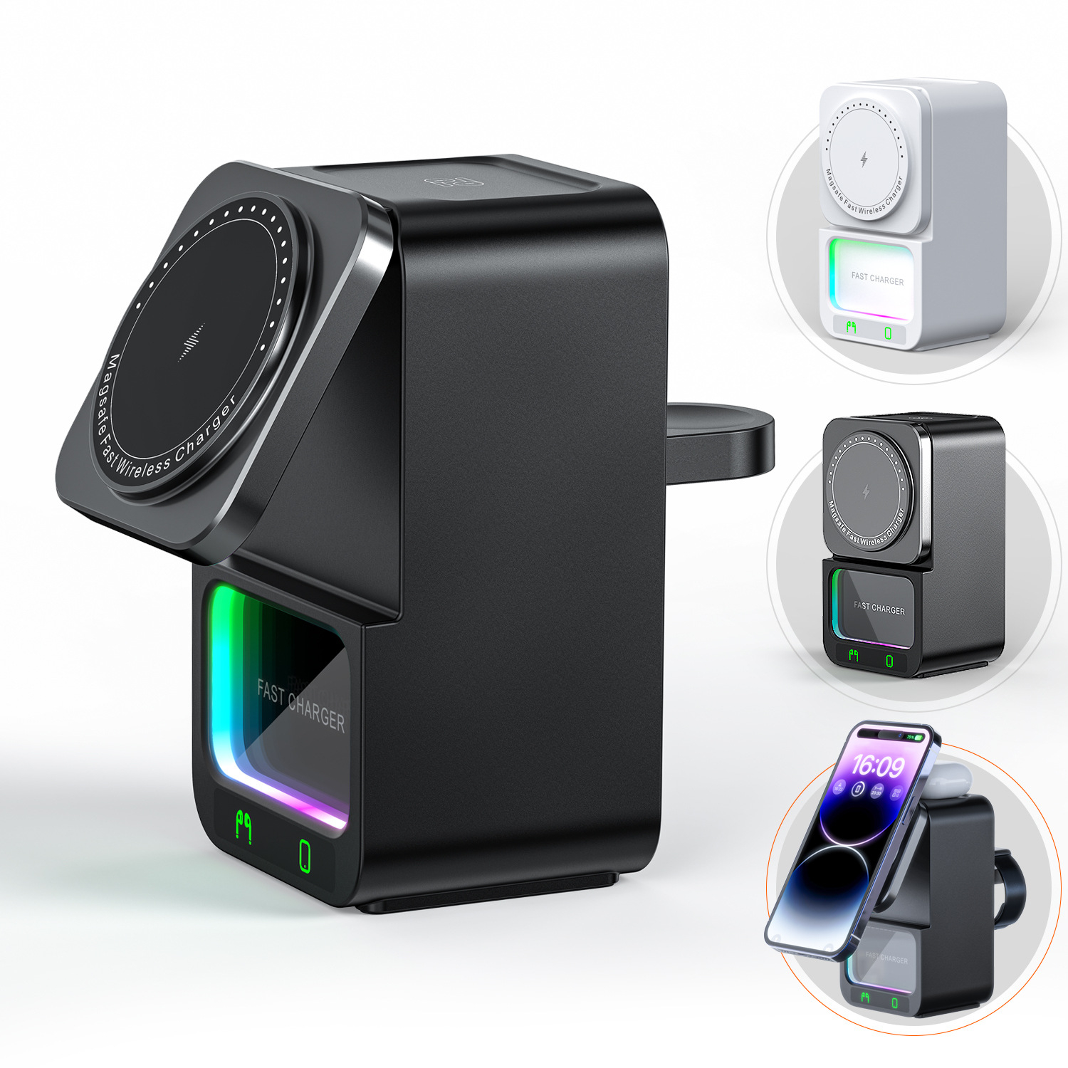 藍牙音箱5合1無線充電器 - 背包客製館 360°旋轉解壓設計,轉哪定哪、隨心調,無極轉抽,穩的不像話 升級全新無線快充體驗,充電效率更快 充電時長更短 是無線充也是手機支架,解放雙手,邊充電邊追劇/視頻電話 釋放便攜能力,多設備,一次搞掂手機/耳機/手錶 客製 - 背包客製館 藍牙音箱5合1無線充電器